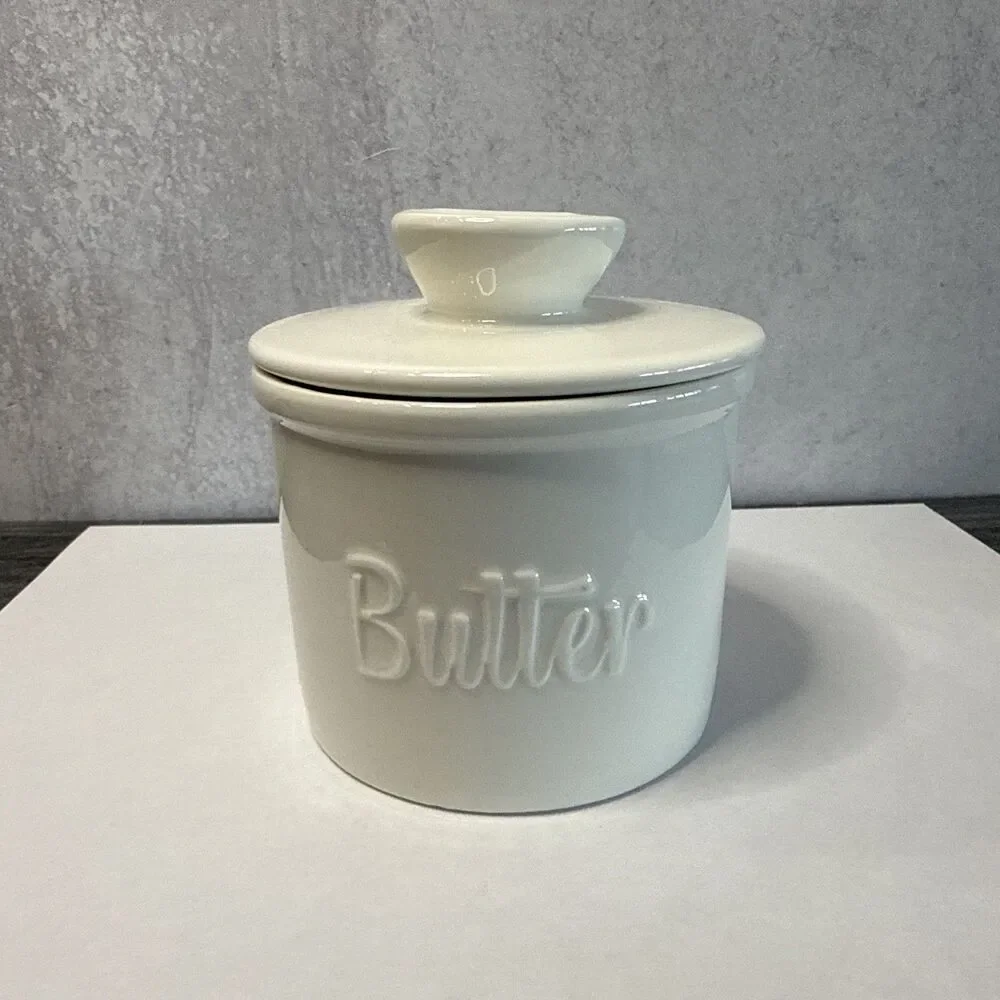 French Style Ceramic Butter Keeper – White Crock – French Butter Dish
